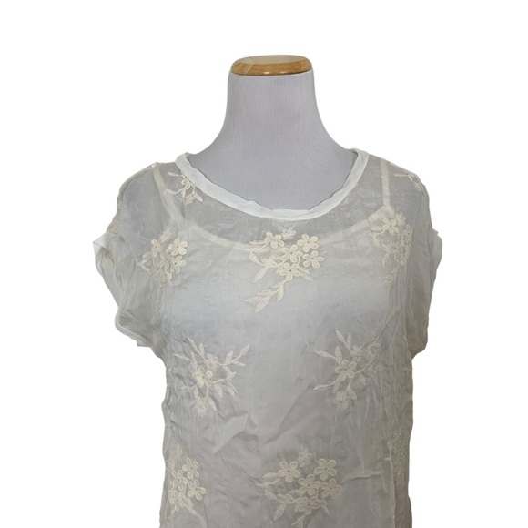 Boho Chic Ethereal Semi Sheer Embroidered Silk Blend Top Womens S Floral Italy - Picture 4 of 17